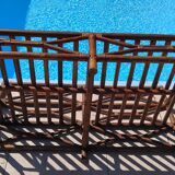 Ensemble salon de jardin une Banquette et un Fauteuil en bois Vintage