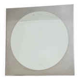 Round mirror with a square brushed aluminium frame, 1970-1980.