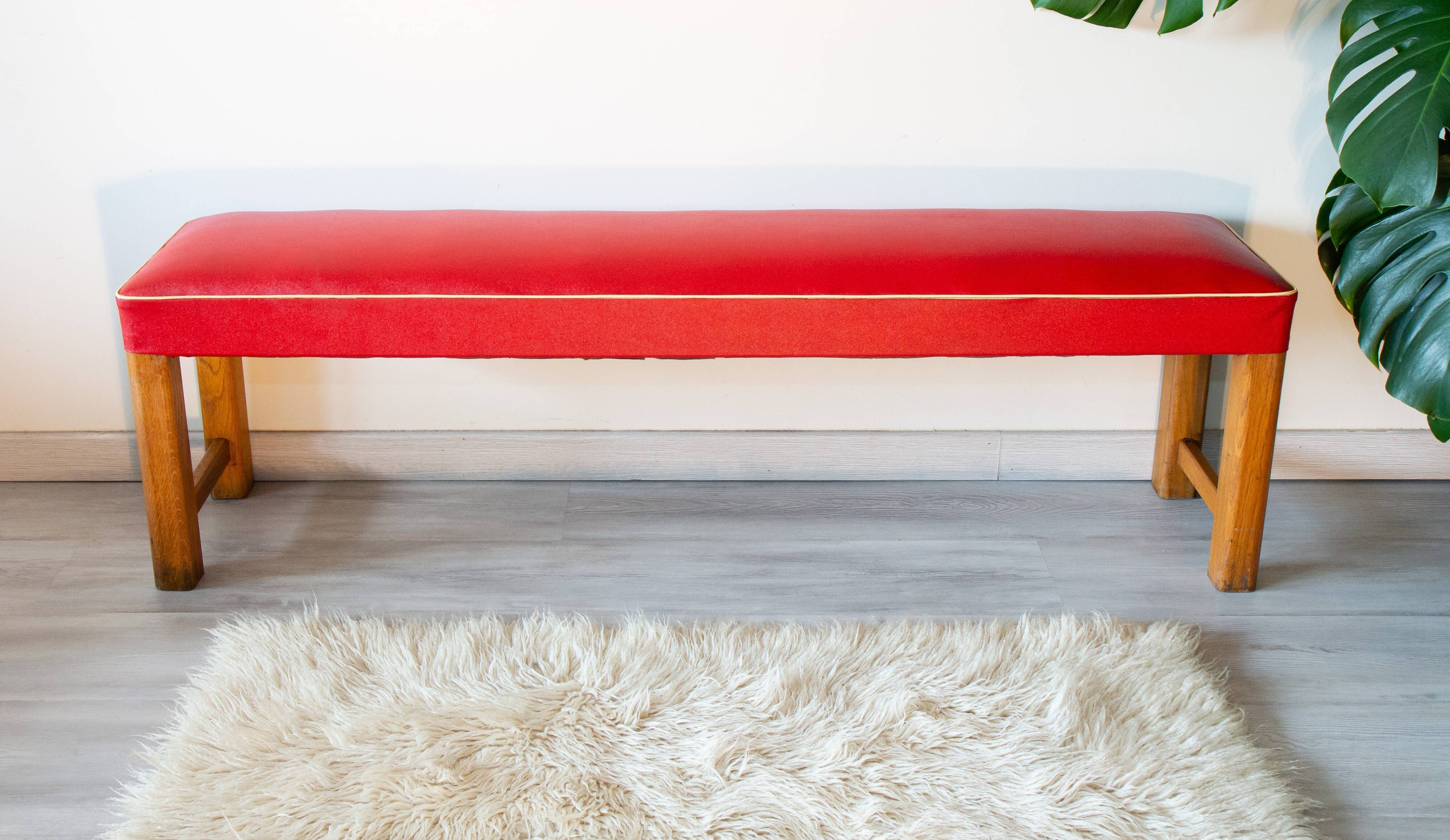 50s bench, wood and vinyl