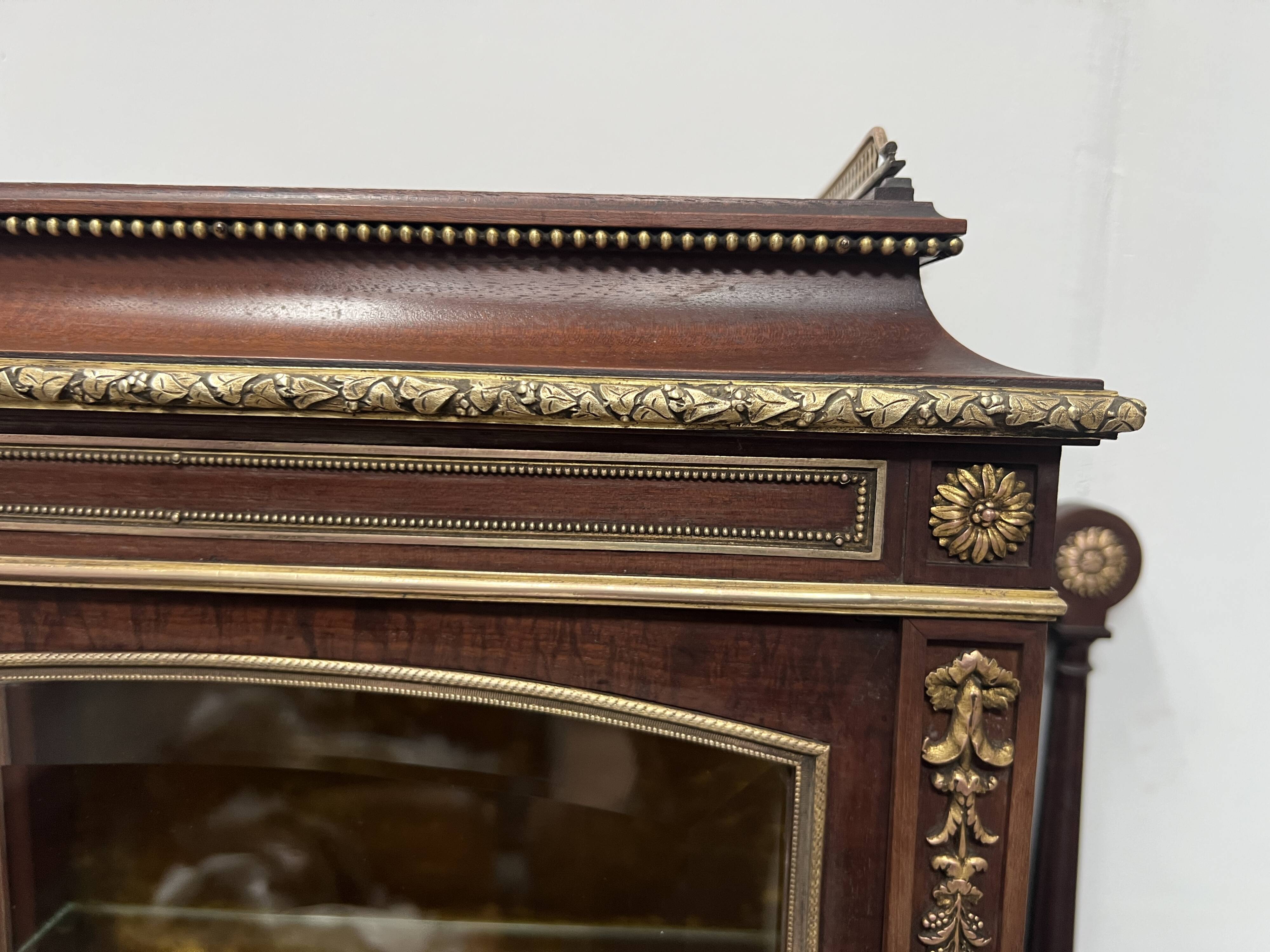 Napoleon III Mahogany and Chiseled Bronze Display Cabinet, 19th Century