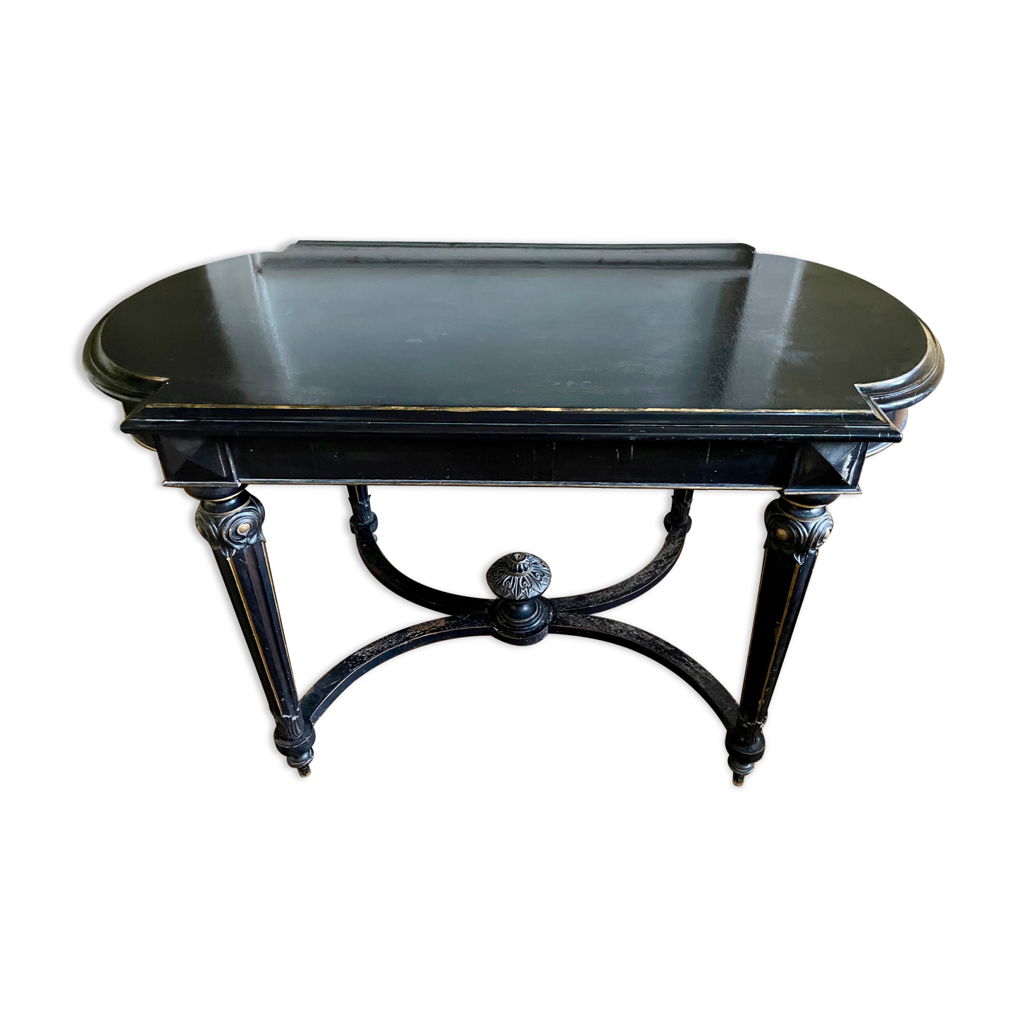 Table Pedestal table Napoleon III XIXth in black and gilded wood