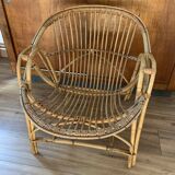 Fauteuil coquille en rotin