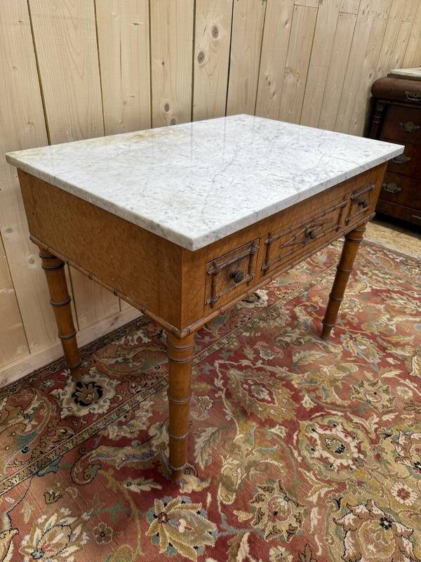 Table de toilette en bambou et marbre 1900