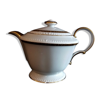 Théière verseuse en porcelaine de Limoges Bernardaud décor blanc et or