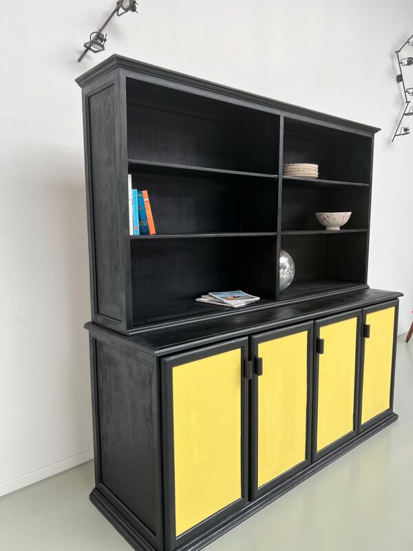 Buffet 2 corps, format XXL, ancien meuble d'école en bois