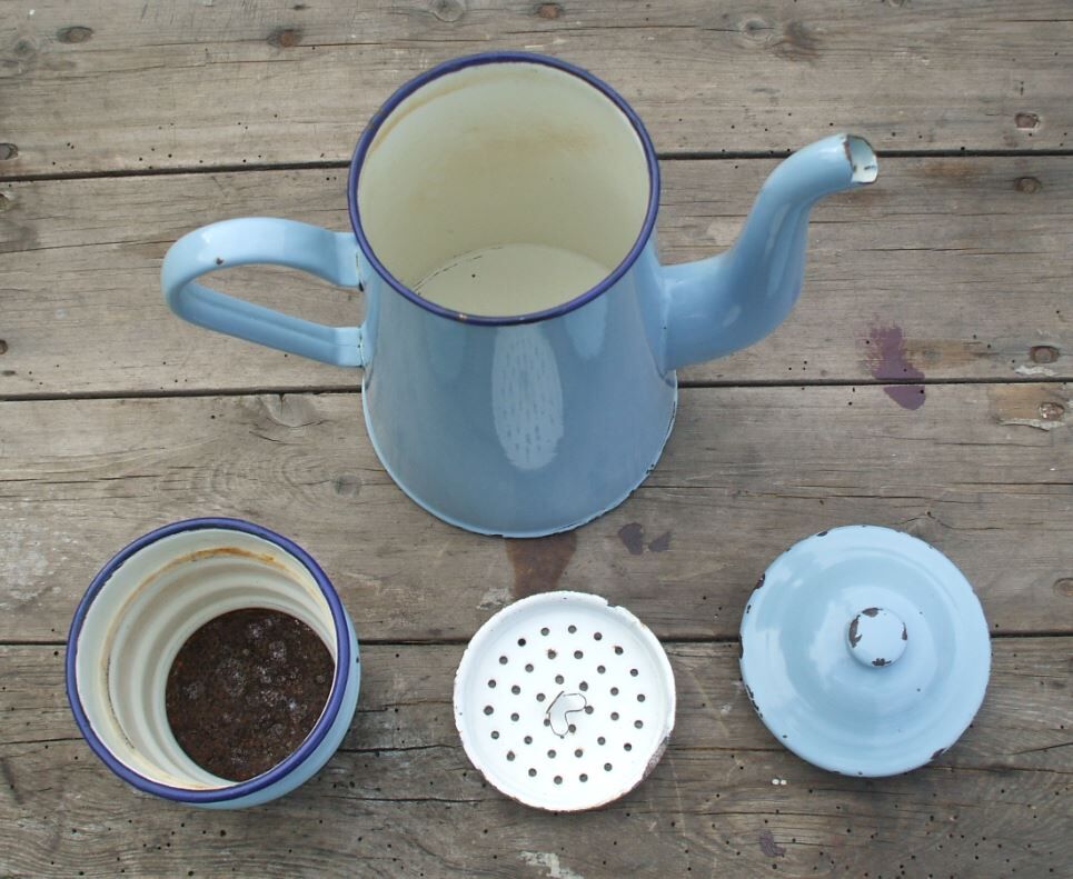 Blue enamel coffee pot