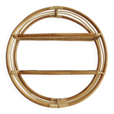 Vintage circular wall shelf in rattan/bamboo bohemian '70s/'80s -