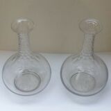 Pair of crystal decanters with cut collar and engraved body with R monograms