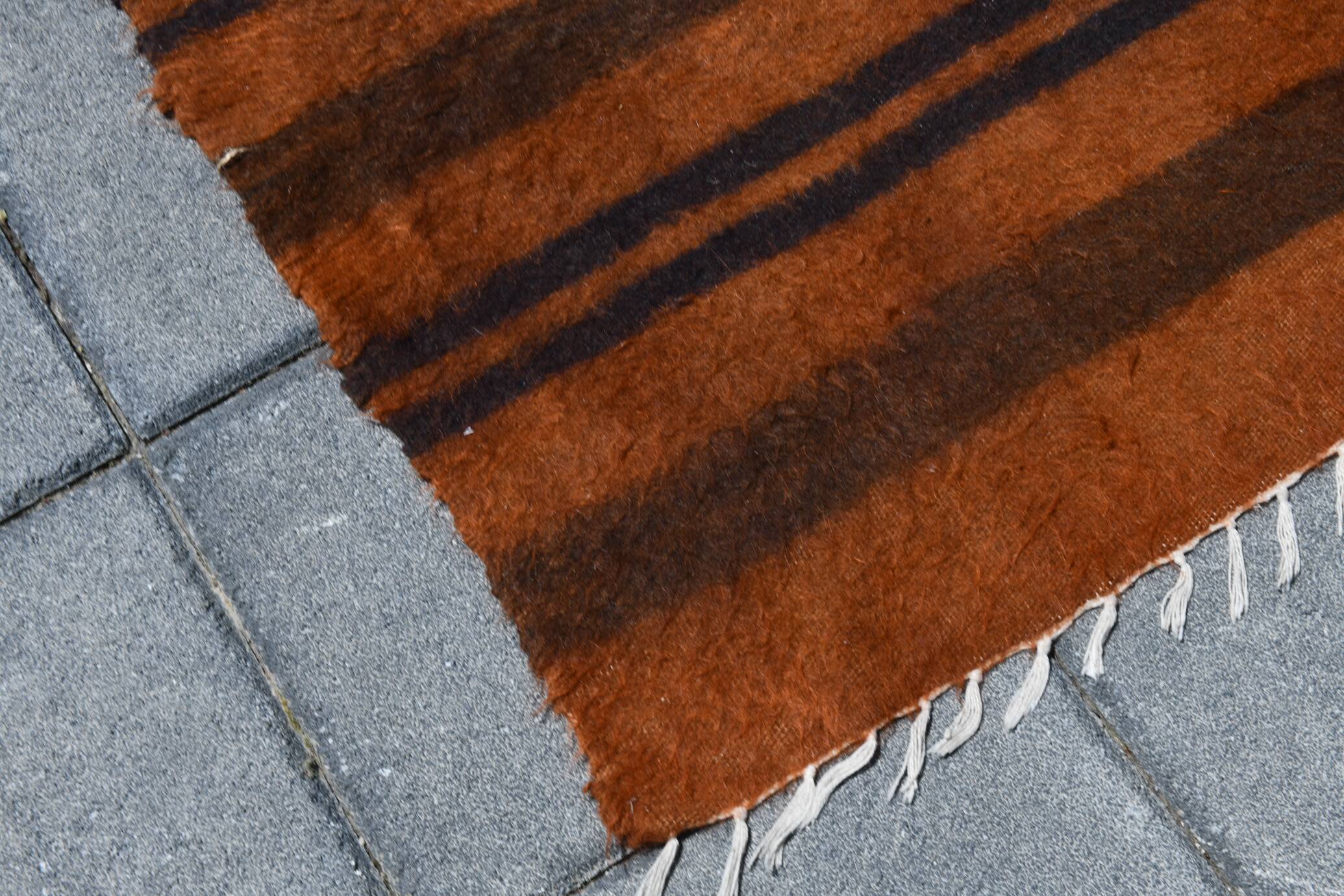 Vintage Moroccan Wool Rug, Minimalist Striped Berber Rug, 146x220
