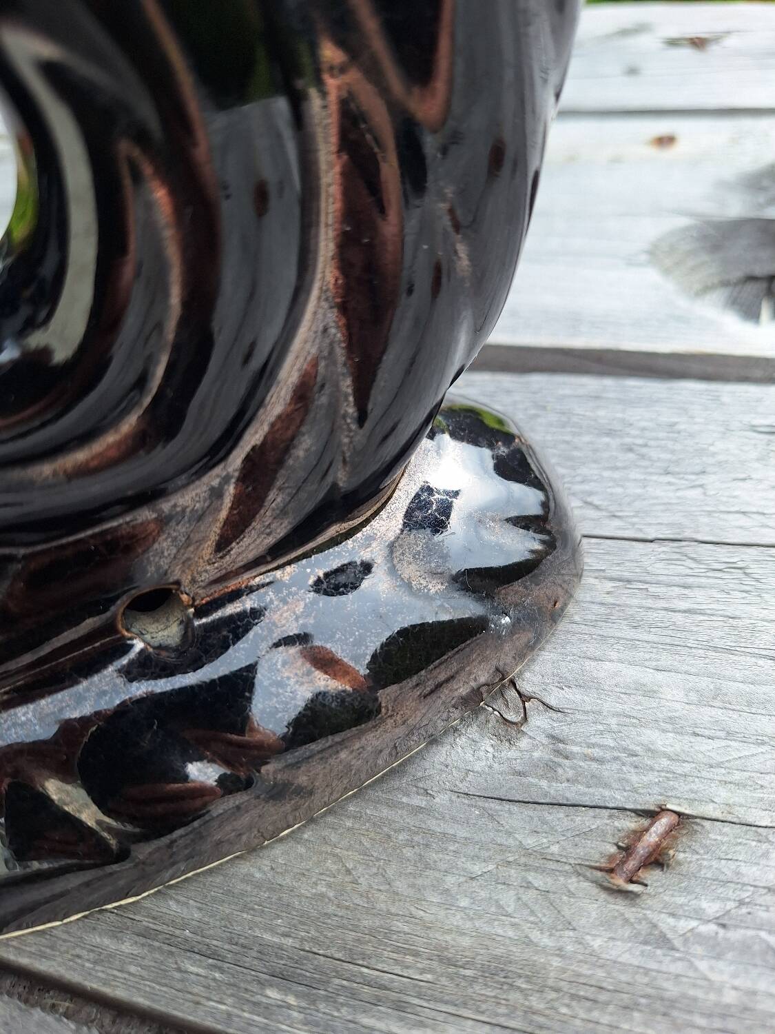 Iridescent black ceramic candle holder