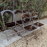 6 chaises pliantes en Plexiglas fumé et métal chrome Chaisor 1970