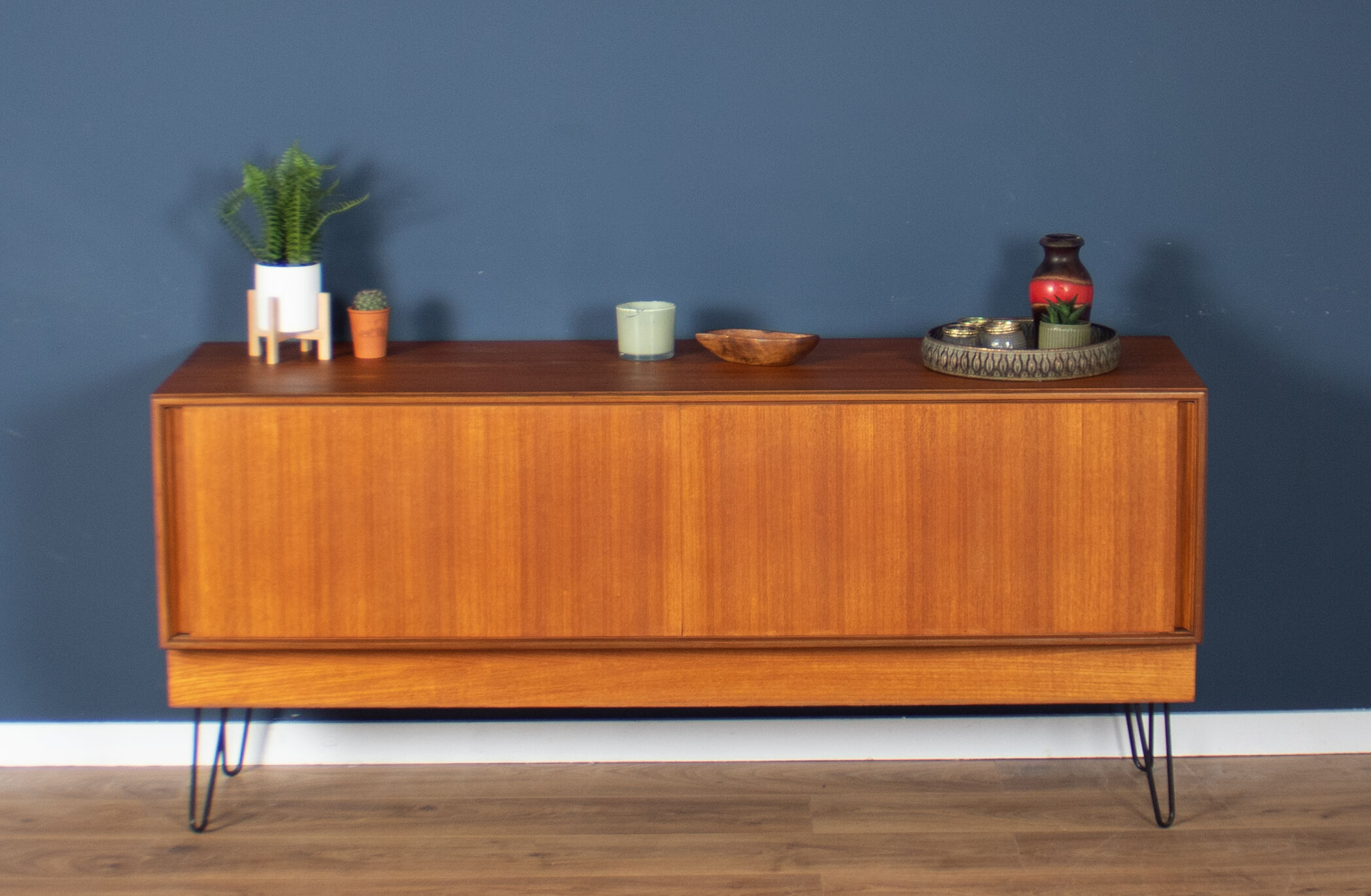Retro teak 1960s G plan form five sideboard on hairpin legs