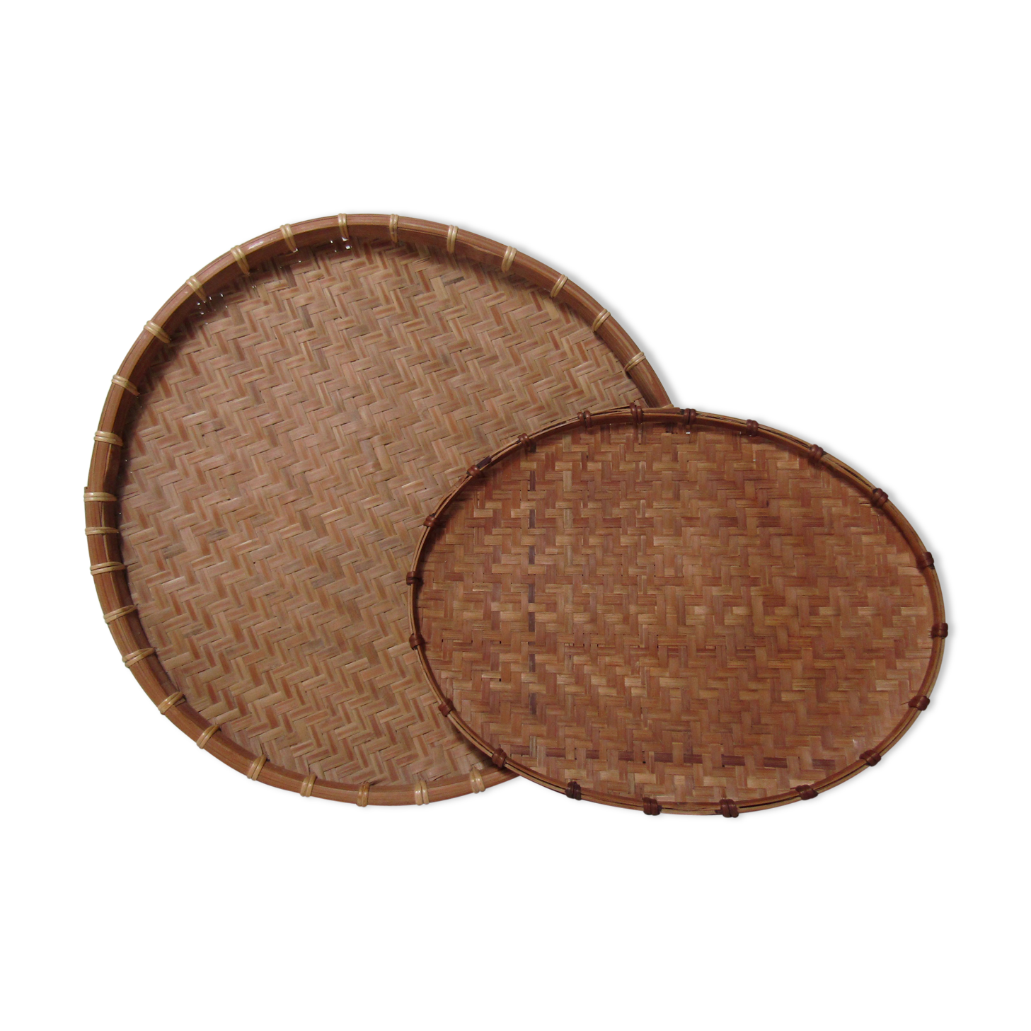 2 plateaux rotin bambou ethnique vintage