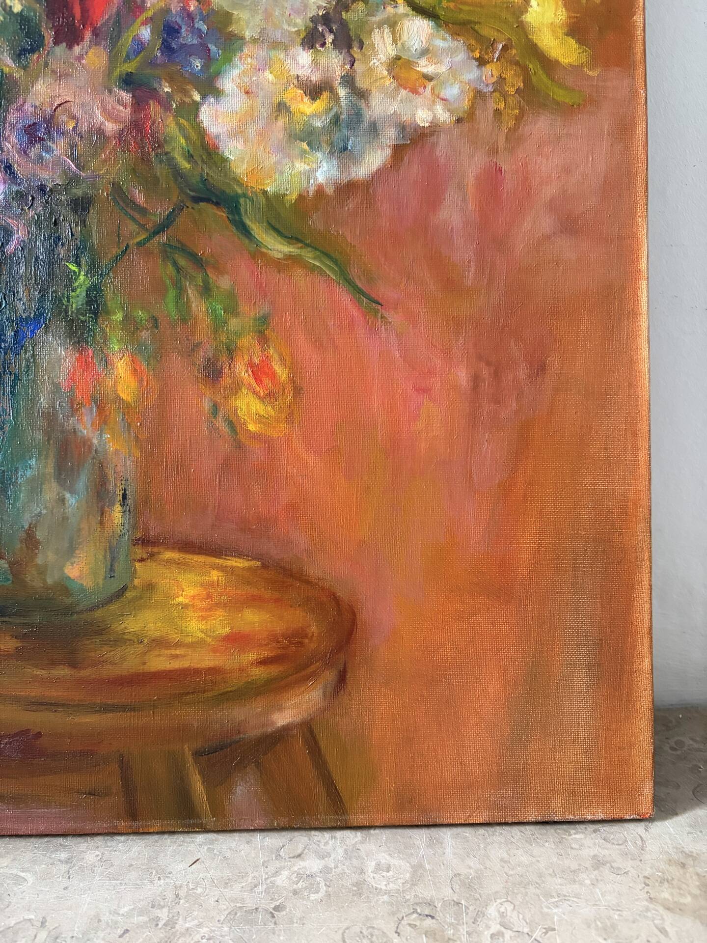 oil on canvas "Bouquet on orange background", signed