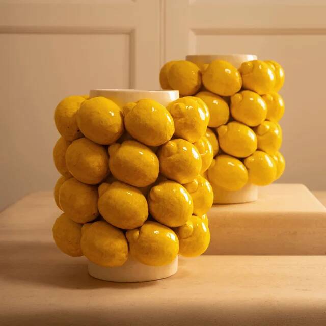 Pair of large lemon vases in ceramic