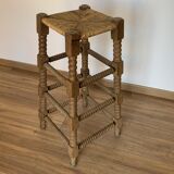 Stool high straw wood turned