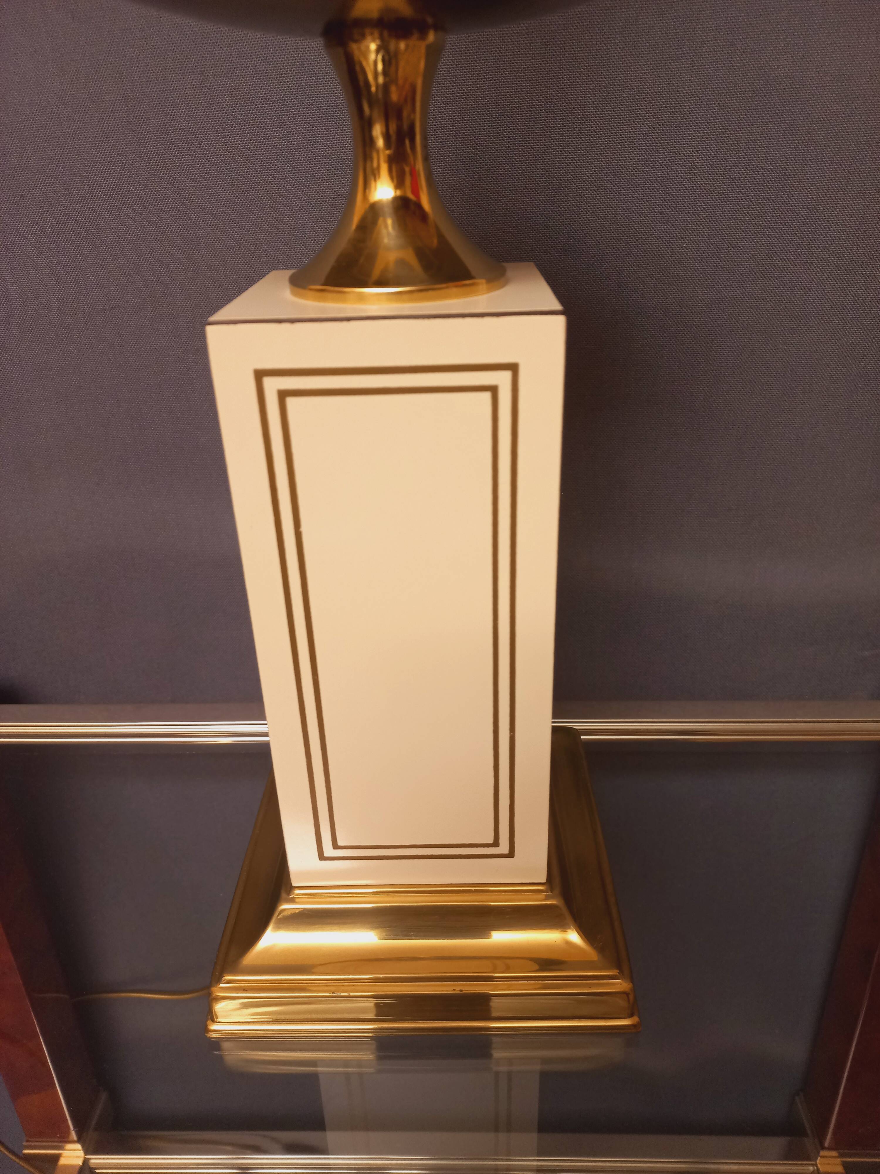 Large designer lamp in brass and ivory lacquer