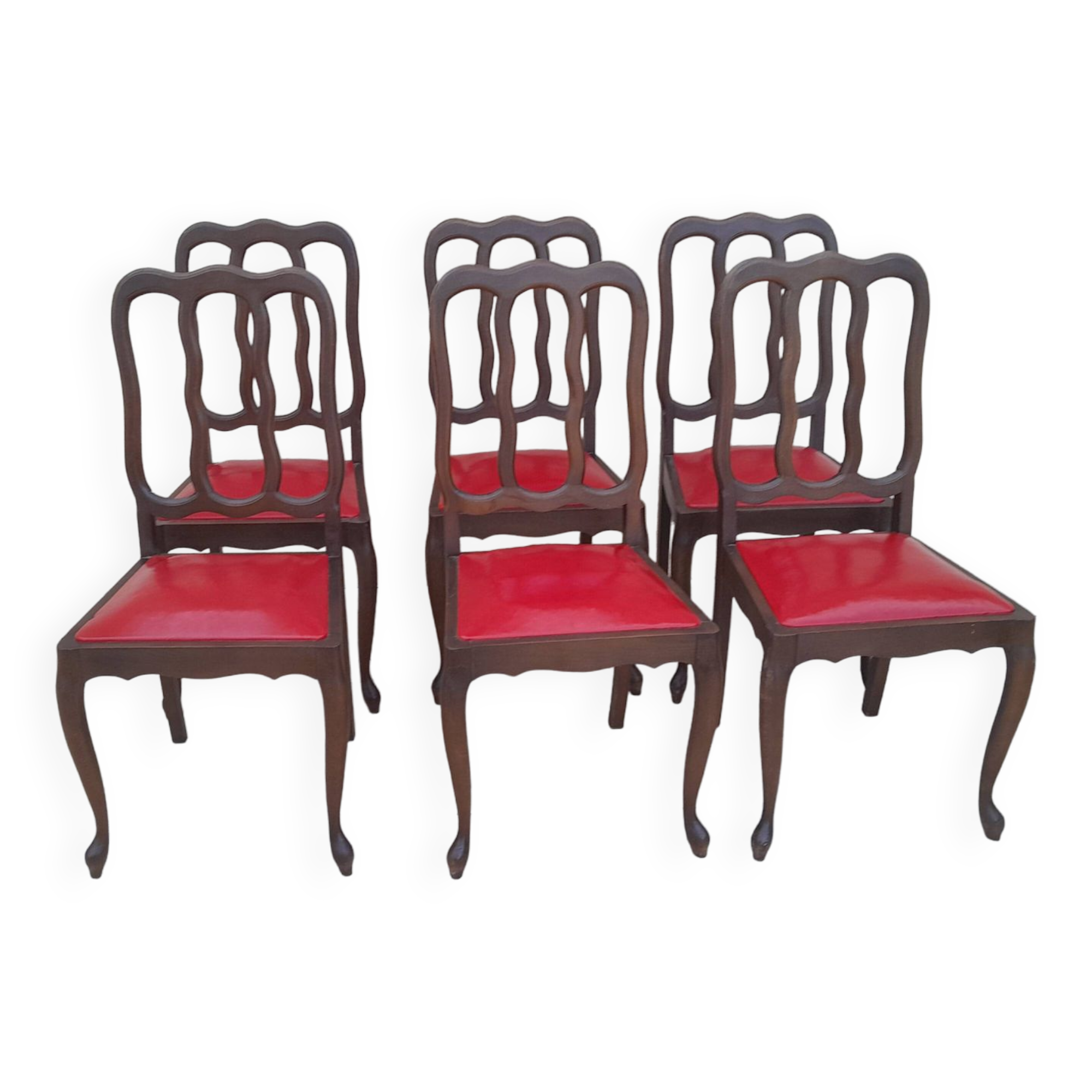 6 vintage art deco Louis VX leather wood chairs