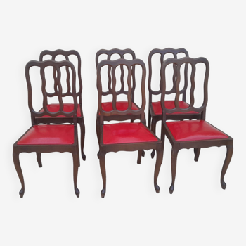 6 chaises vintage art déco louis vx cuir bois