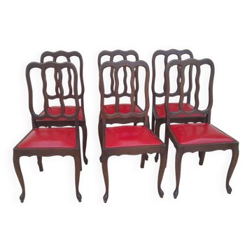6 vintage art deco Louis VX leather wood chairs