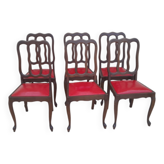 6 chaises vintage art déco louis vx cuir bois