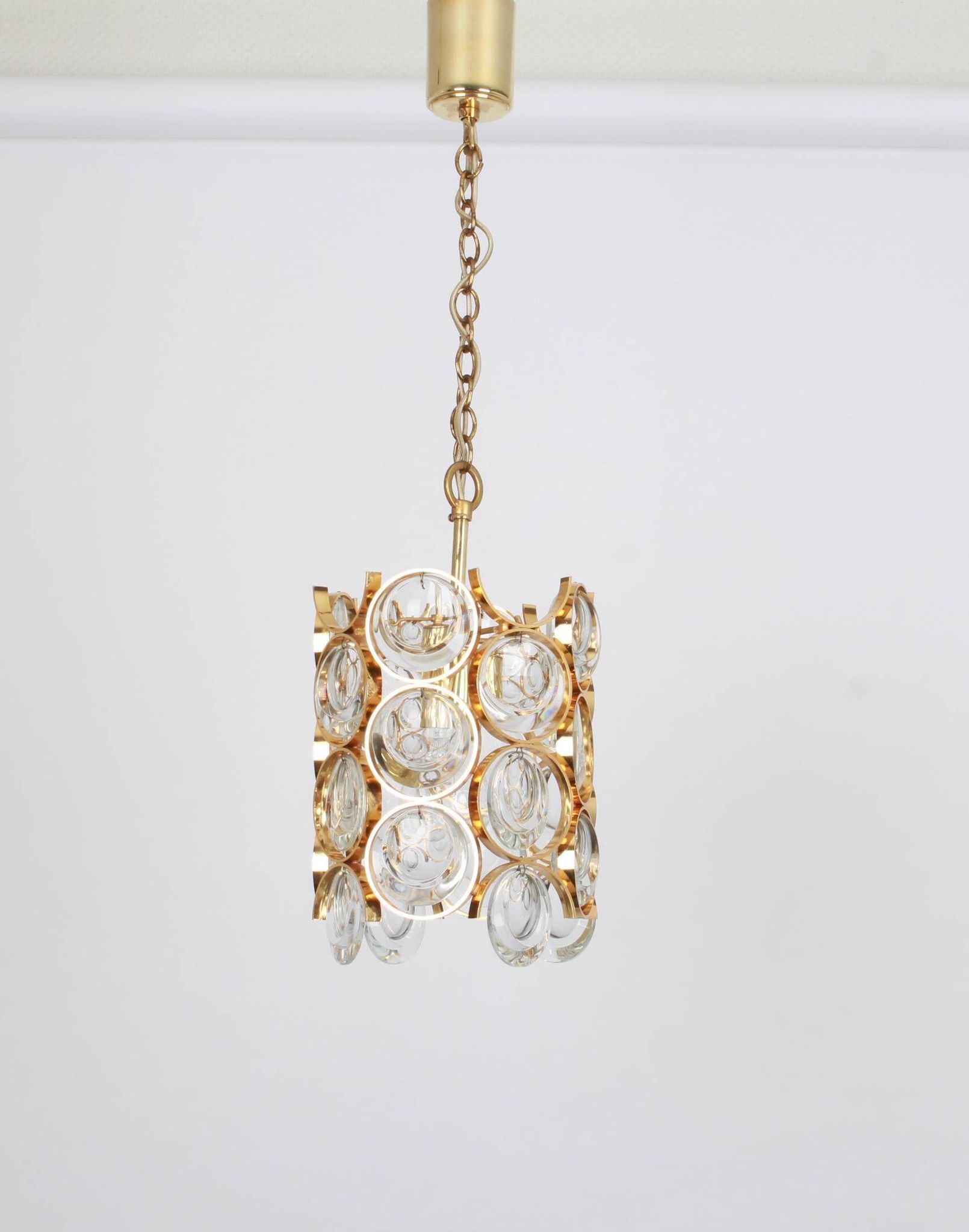 Pair of small golden brass pendants, Sciolari design for Palwa, Germany, 1970s.