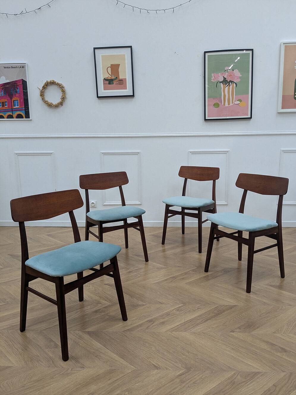 set of 4 vintage teak chairs
