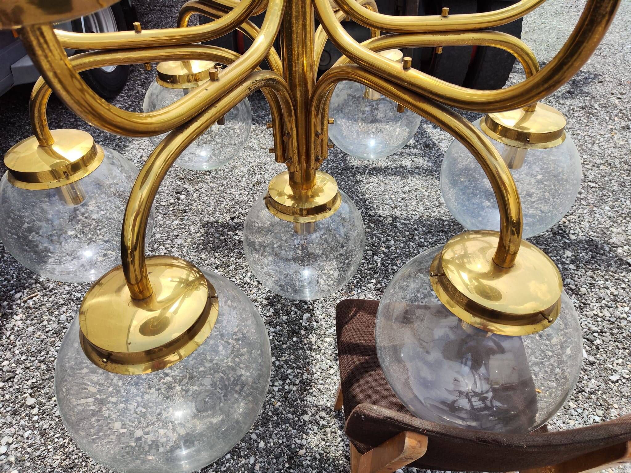 Large Vintage Brass Chandelier: Mid-Century Italian 13-Bulb Pendant Light