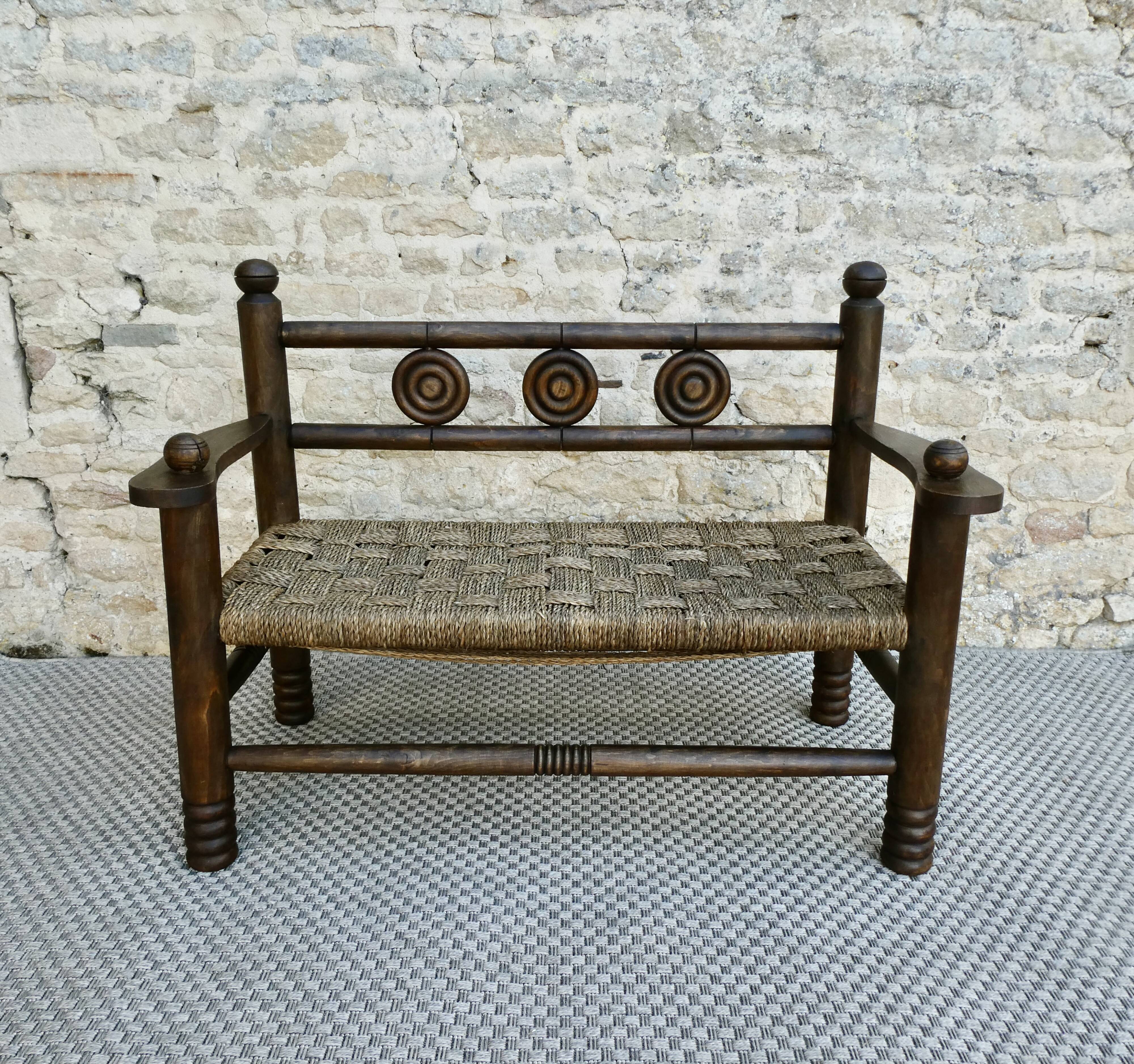 Wooden and rope bench, 1950s, Dudouyt
