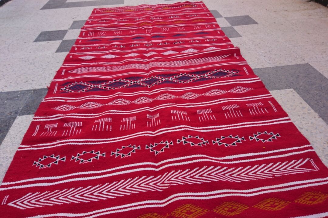 Red corridor handmade carpet large 280x125cm