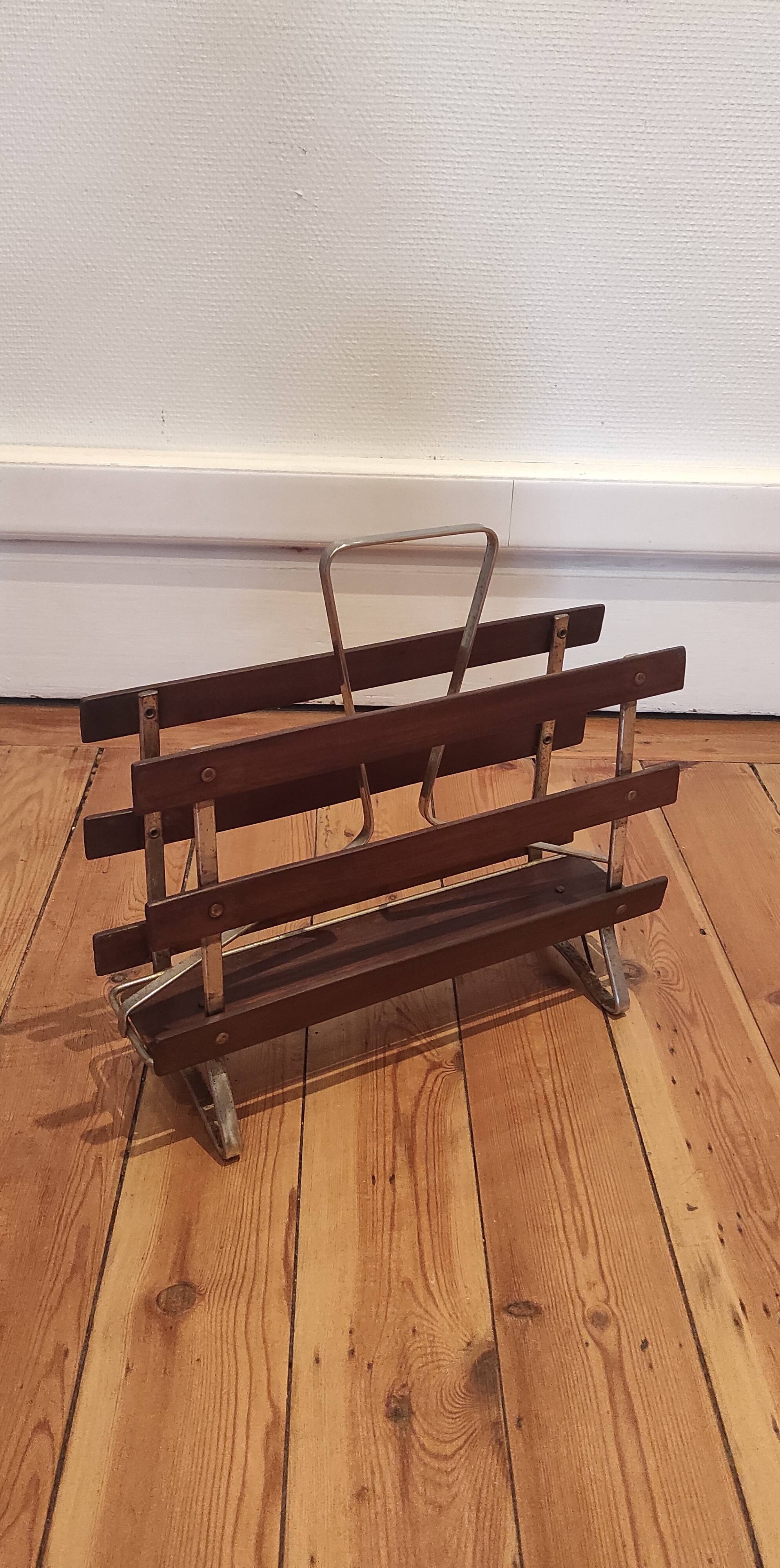 porte-revue bois & aluminium, années 70