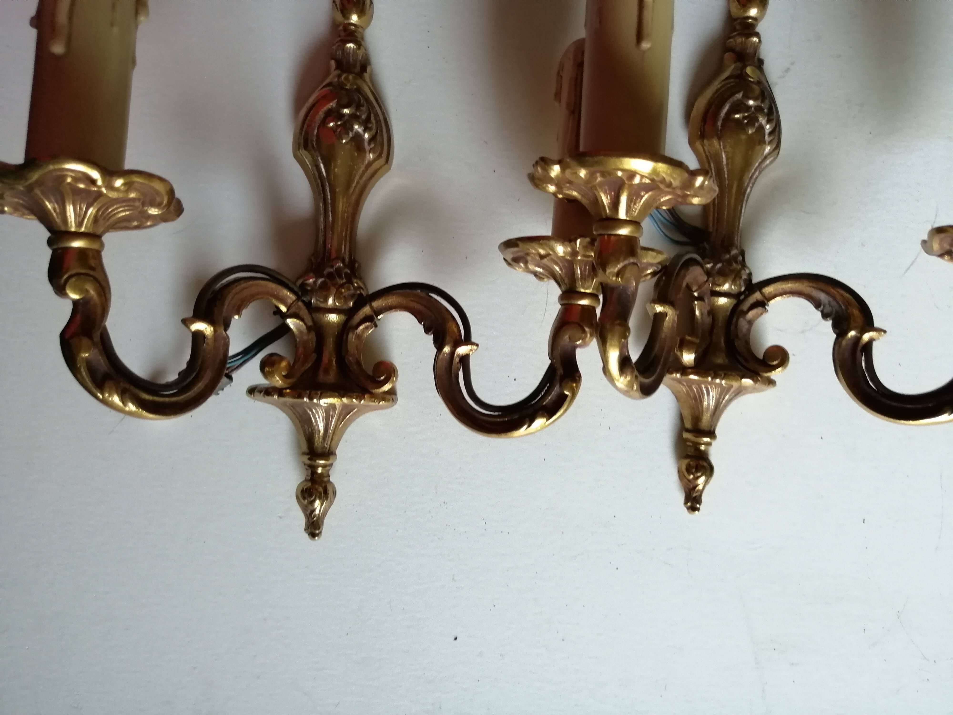 Pair of classic gold bronze wall lamps