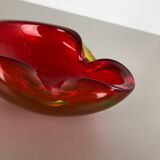 Large Murano Glass "Red-Yellow" Bowl Element Shell Ashtray Murano, Italy, 1970s