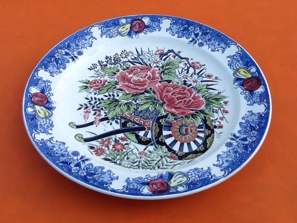 Serving dish Polychrome ceramic Decoration cart of flowers...