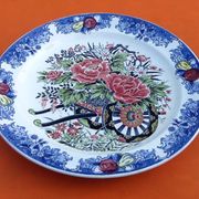 Serving dish Polychrome ceramic Decoration cart of flowers...