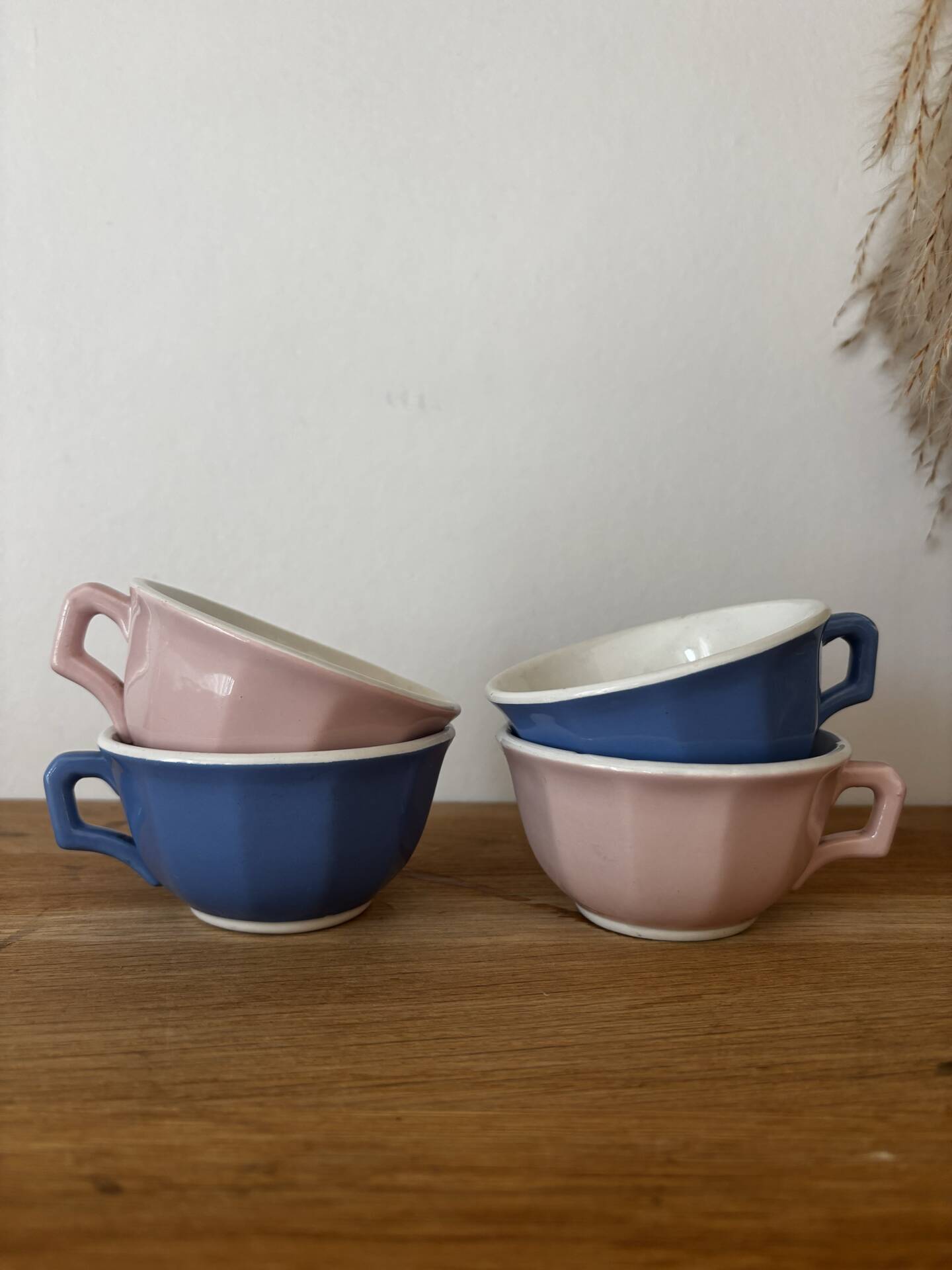 Set of 4 antique coloured faience cups KG Lunéville.