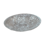 Coupe fruits présentoir plat étoiles ciselé creux verre moulé ancien vintage