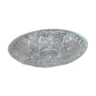 Fruit cup Display Dish stars chiseled Hollow molded glass old vintage
