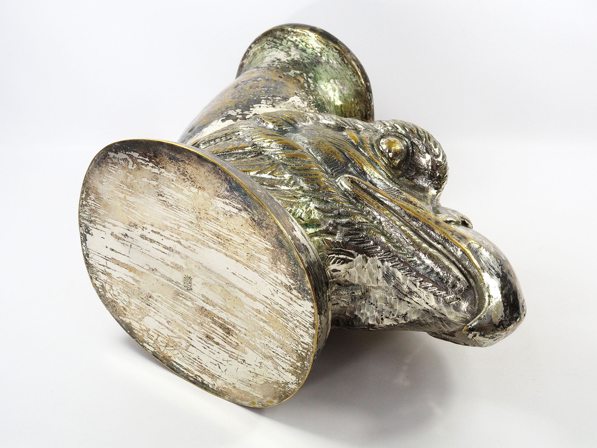 Ancient Vase Rhyton Eagle Head in Silver Brass-1900s