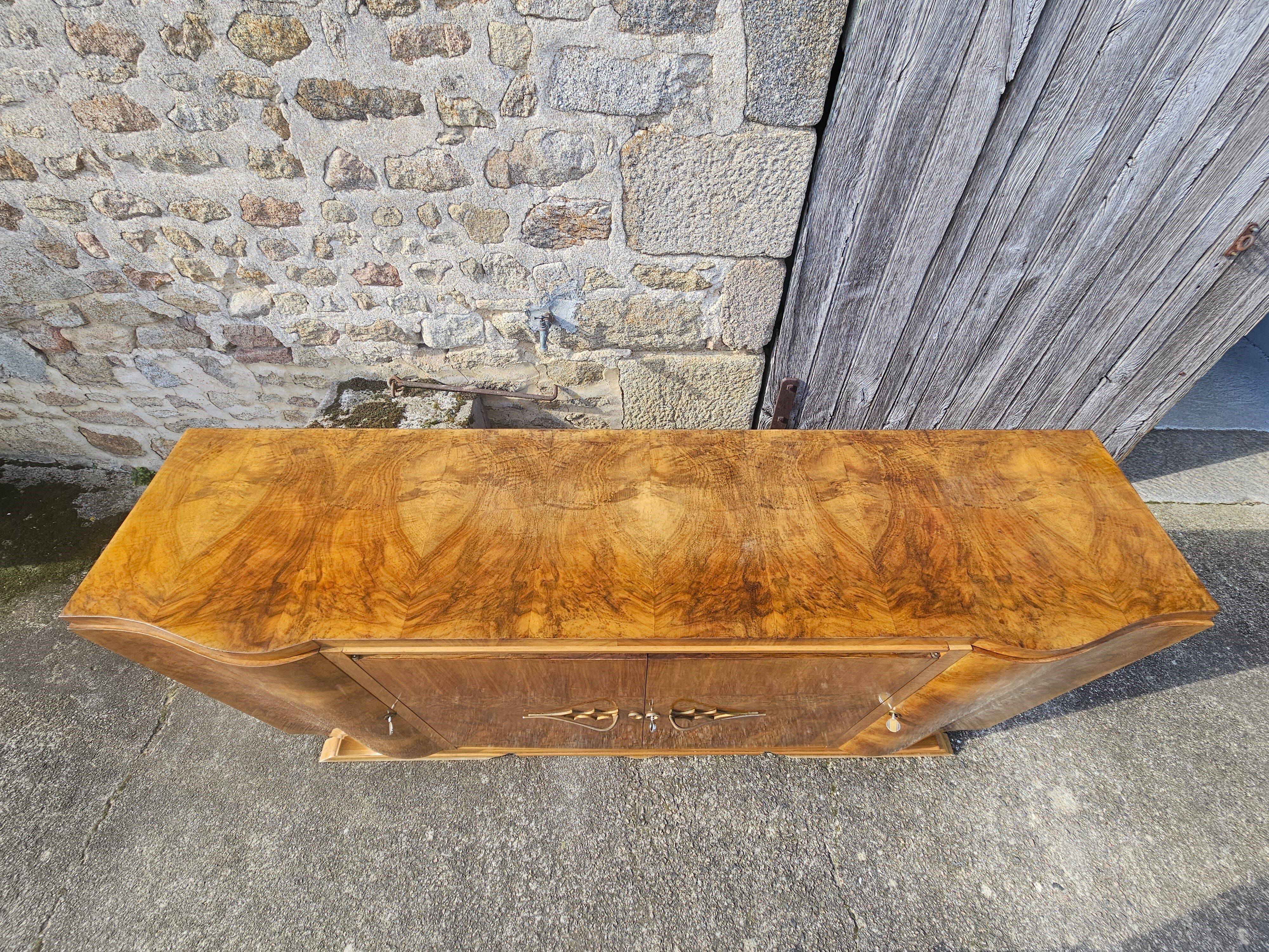 French ART DECO Sideboard- High Gloss Burl Elmwood Buffet-30s