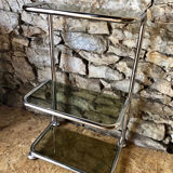 Chromed metal shelf and smoked glass