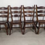 4 brutalist oak chairs