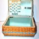 Book basket - vintage stitch box in woven rattan and blue scoubidou 1960 worker