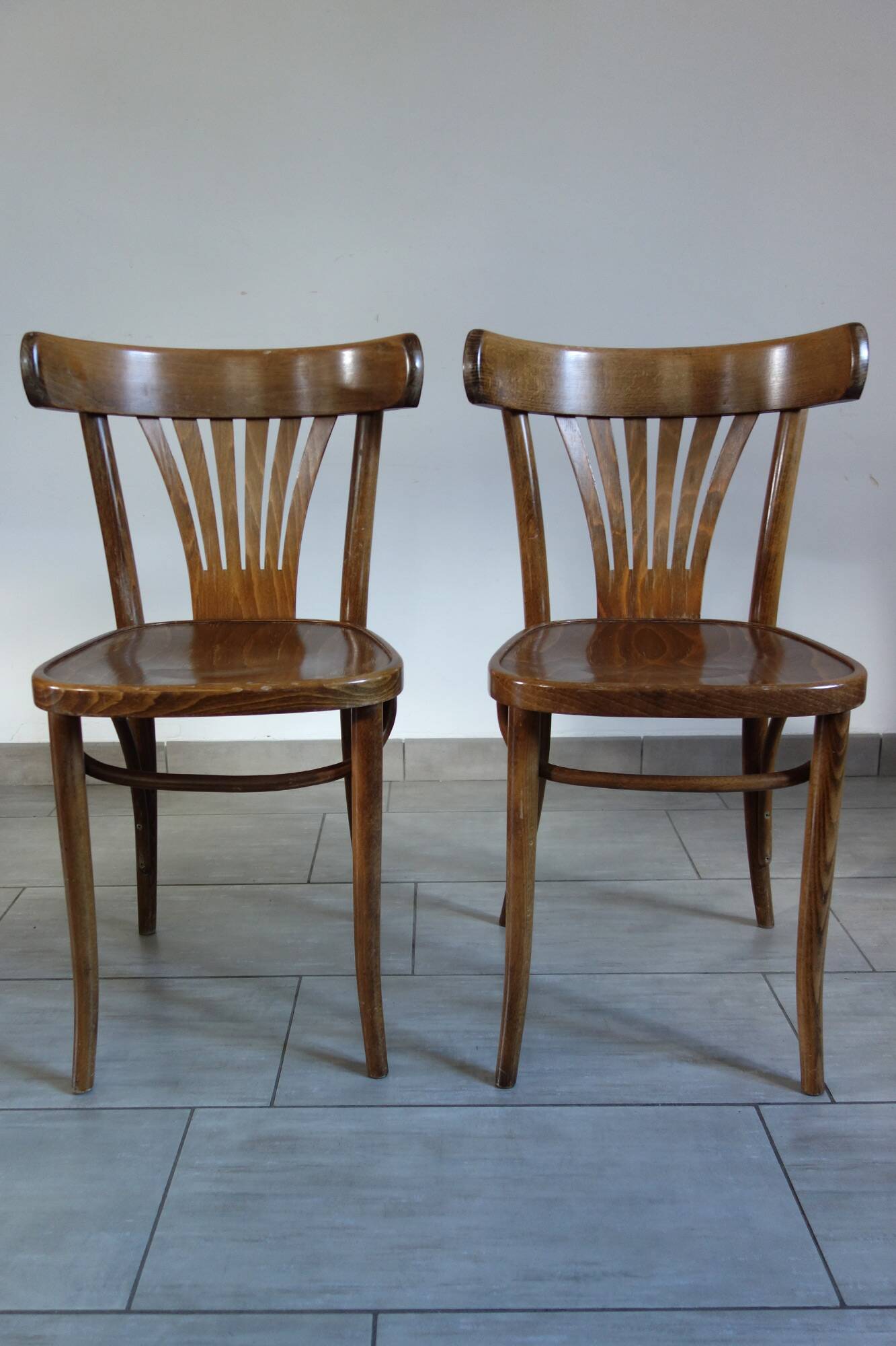 Pair of dark beech bistro chairs