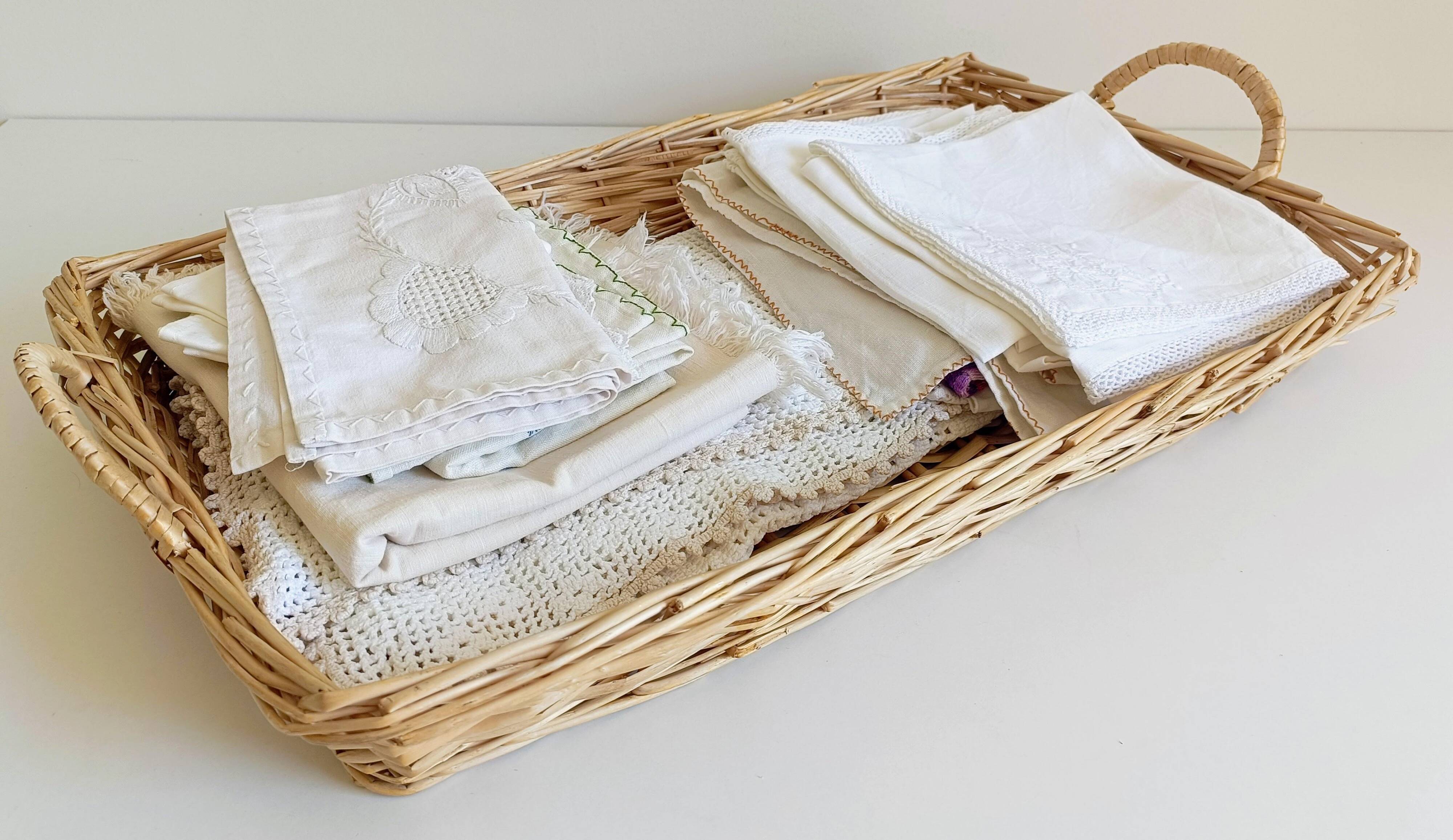 French Provence Large Wicker Basket Tray, Handwoven in France, Late 20th-C