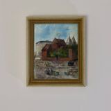 Original Swedish Mid-Century Oil on Panel " Mårtenstorget with Krognoshuset in Lund!t" by CIris