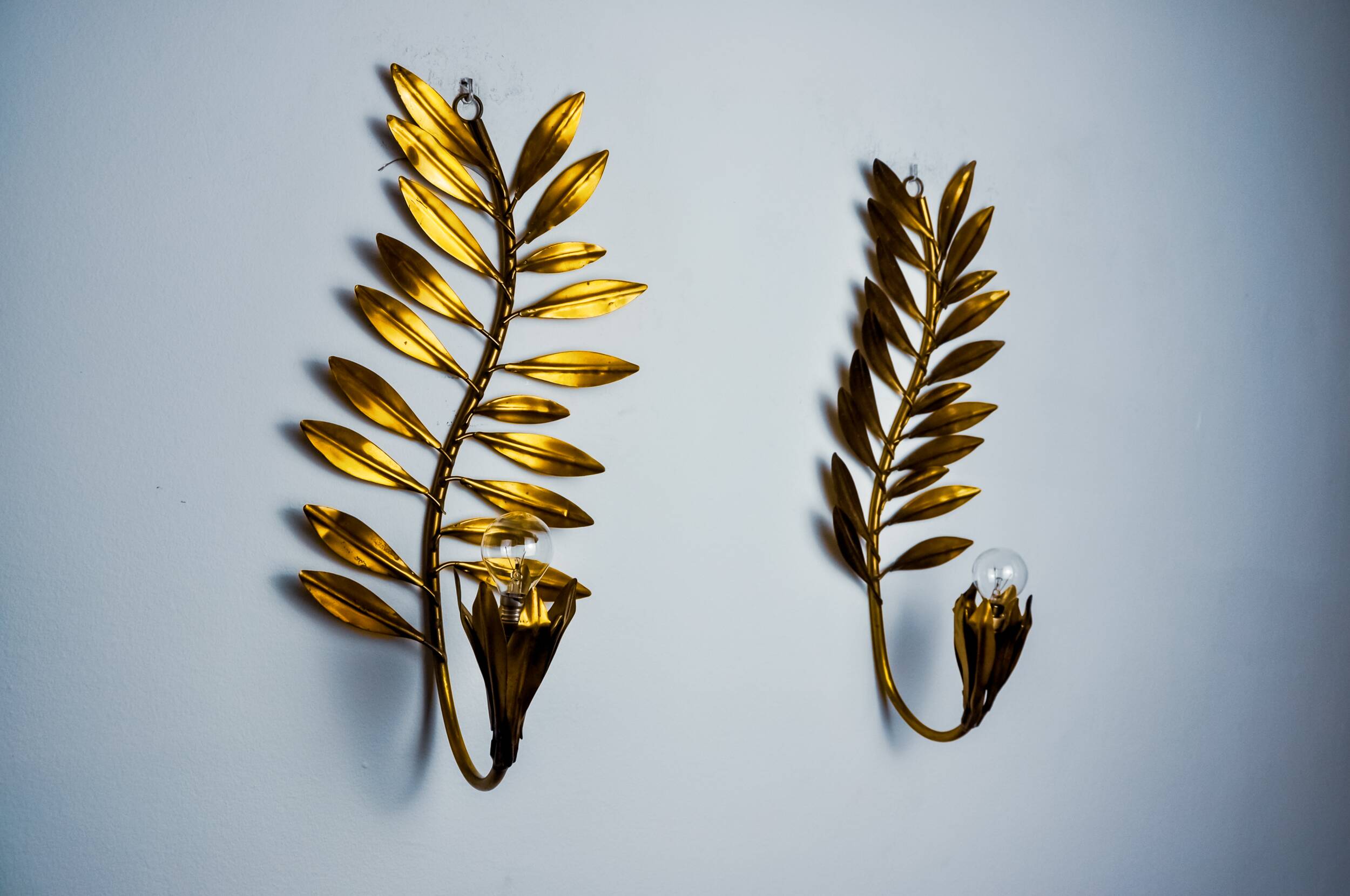 Pair of golden floral sconces by Ferro Arte, Spain, 1980