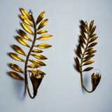 Pair of golden floral sconces by Ferro Arte, Spain, 1980