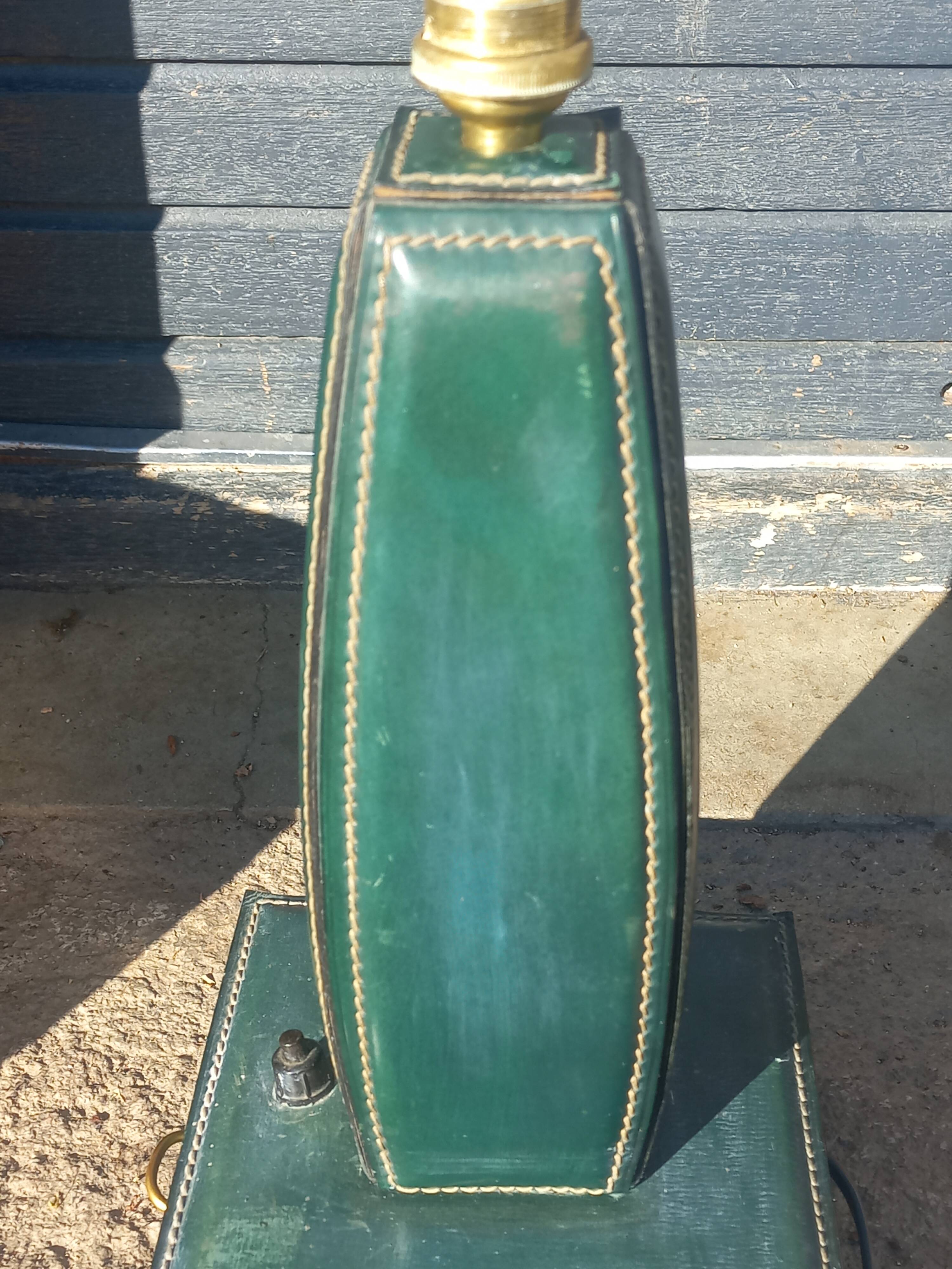 Vintage leather desk lamp with saddle stitching from the 1960s.