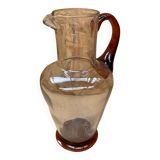 Antique clear blown glass pitcher + orange handle & foot vintage